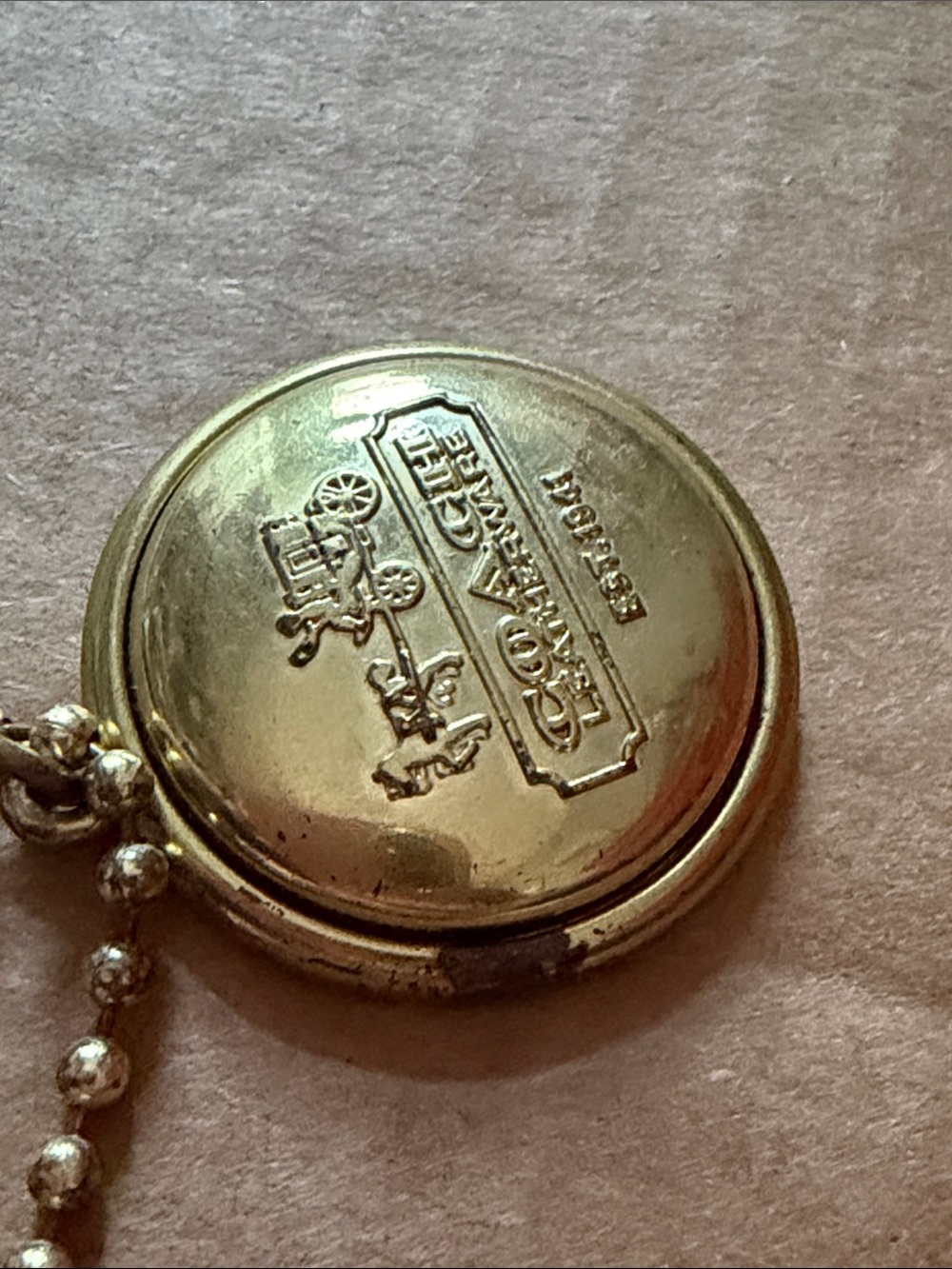 Coach Gold Tone Keychain Tag with White Leather Tag - Picture 6 of 8